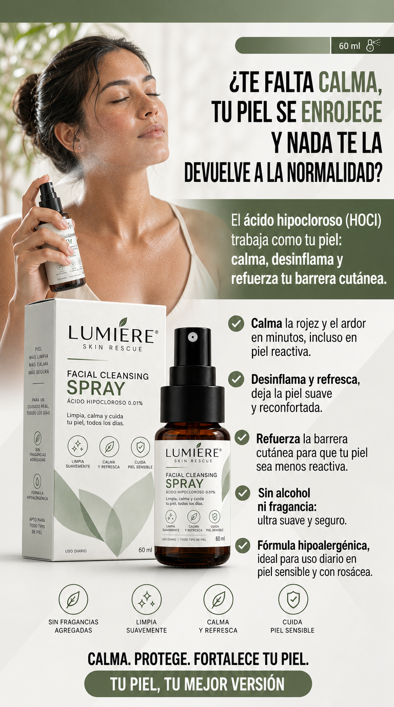 Beneficios: calma la rojez, refuerza la barrera, sin alcohol ni fragancia