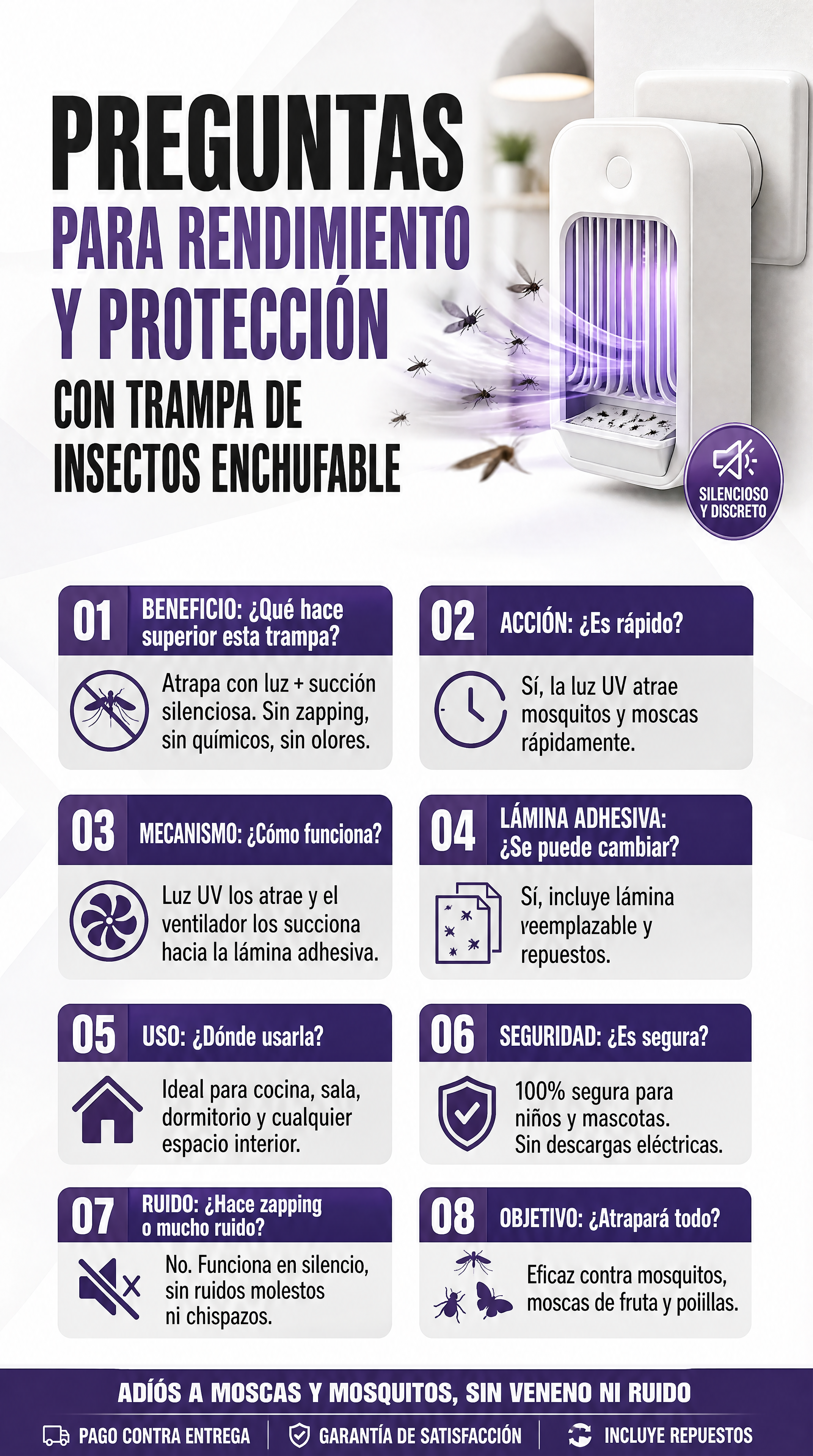 Preguntas frecuentes trampa de insectos enchufable